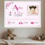 תעודת לידה מעוצבת עם תמונת תינוקת - Rosey
